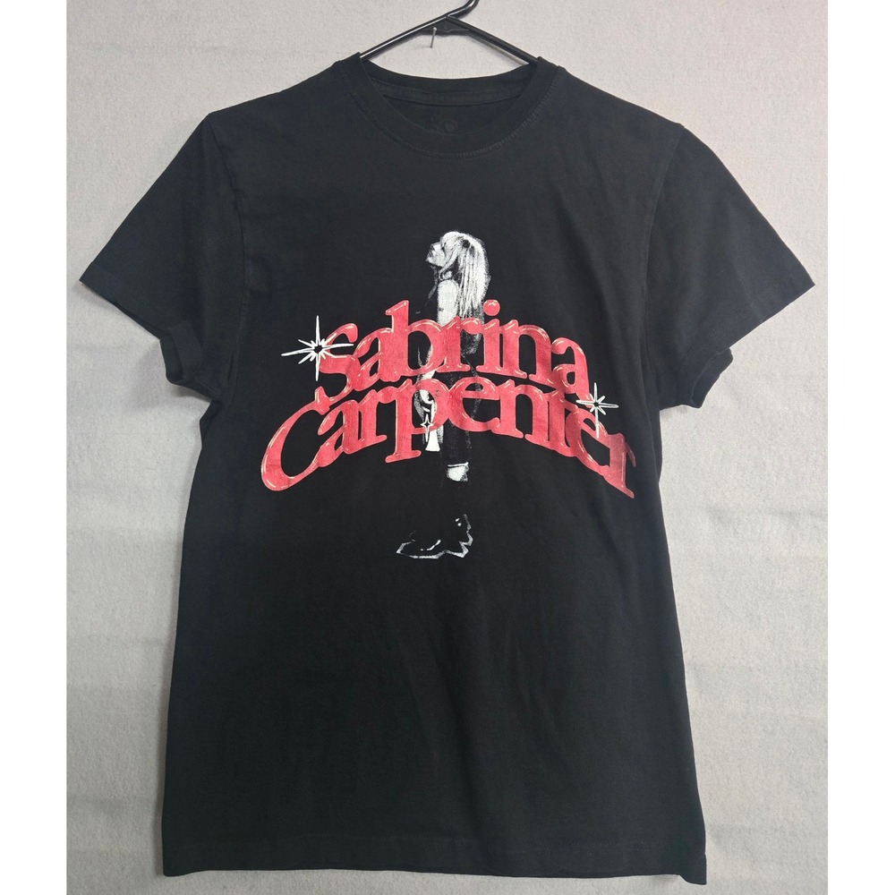 Sabrina Carpenter Graphic T-Shirt Black Red Logo Portrait Fan Merch Medium
